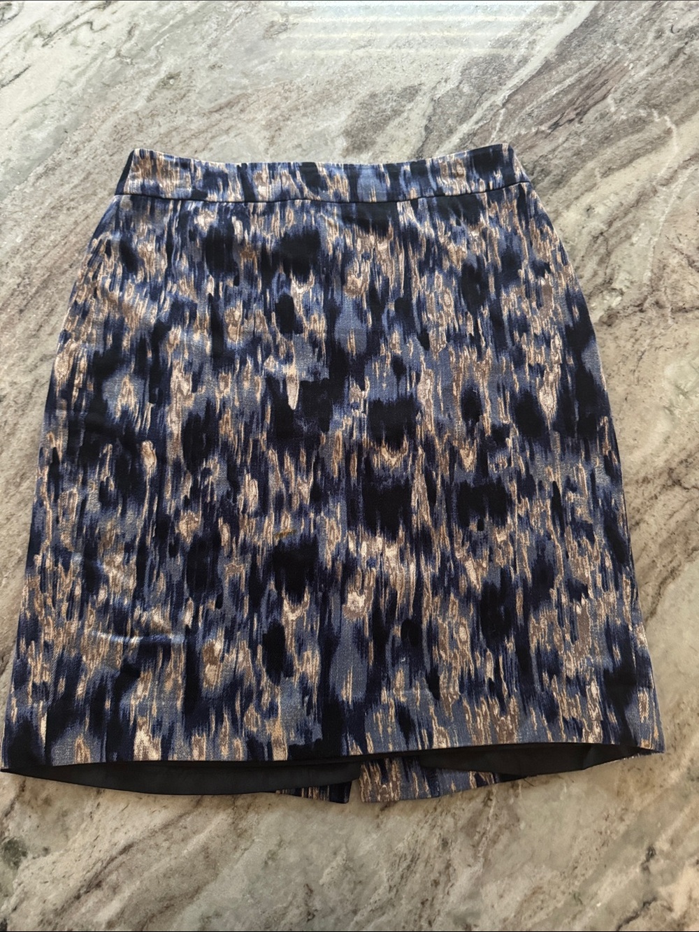 Ann Taylor Navy and Bronze gold Abstract Pencil Skirt